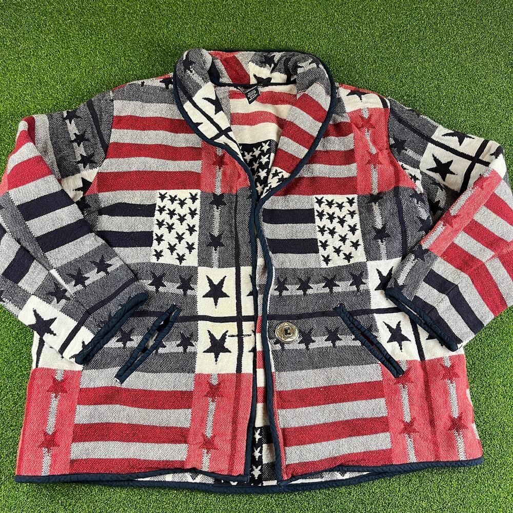 Vintage 90s New Identity American Flag Patriotic USA Tapestry Jacket Sz 22/24